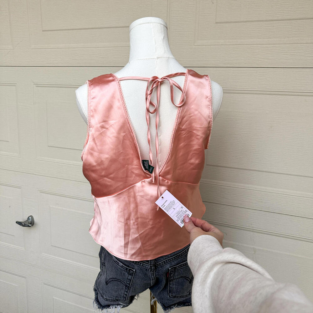 NWT Target Satin Tie Back Tank Top Women’s (L) Peach Pink Sleeveless Camisole